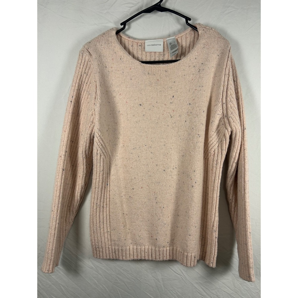 Liz Claiborne Sweater Womens Large‎ Pink Ribbed Speckled Knit Scoop Neck